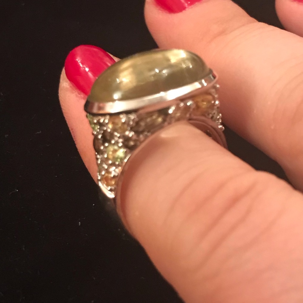 Sterling Silver Ring with Gems, size 7/8